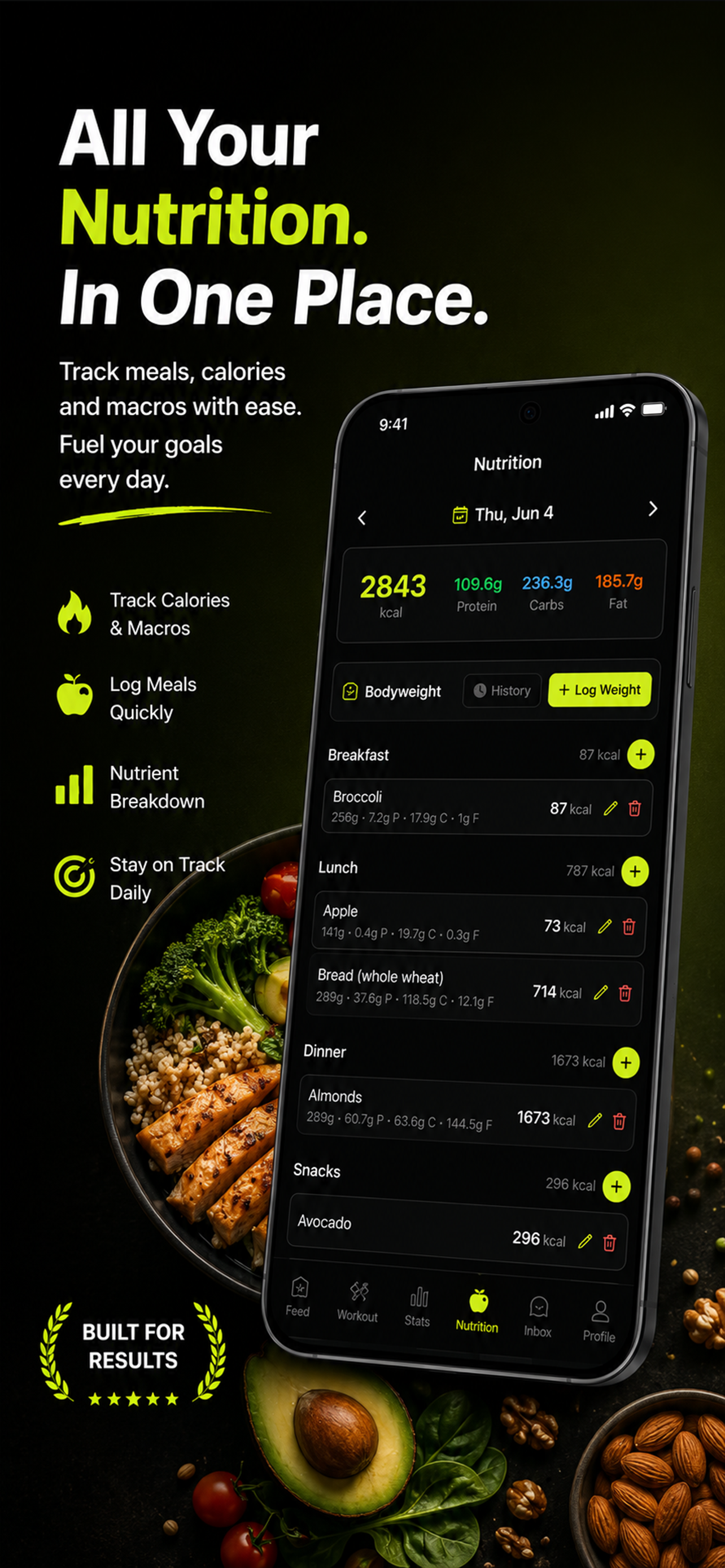 Nutrition tracking screen